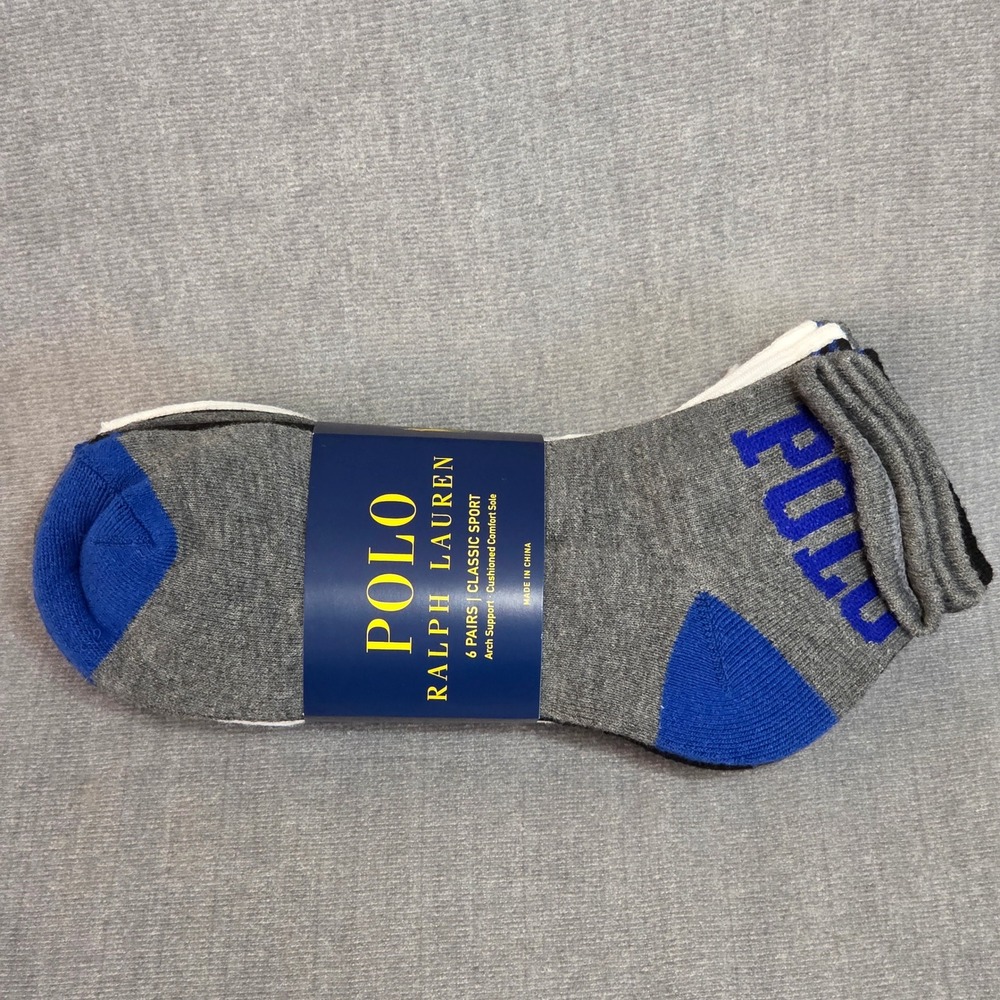 Polo Ralph Lauren Classic Sport Socks Mens 10-13 Multi Arch Support 6 Pair Pack